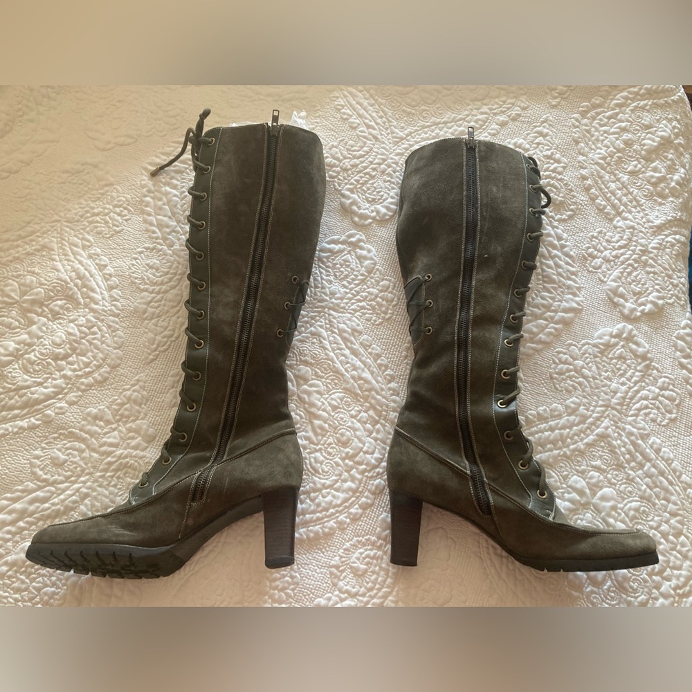 Olive green suede Cole Haan boots, size 9.5